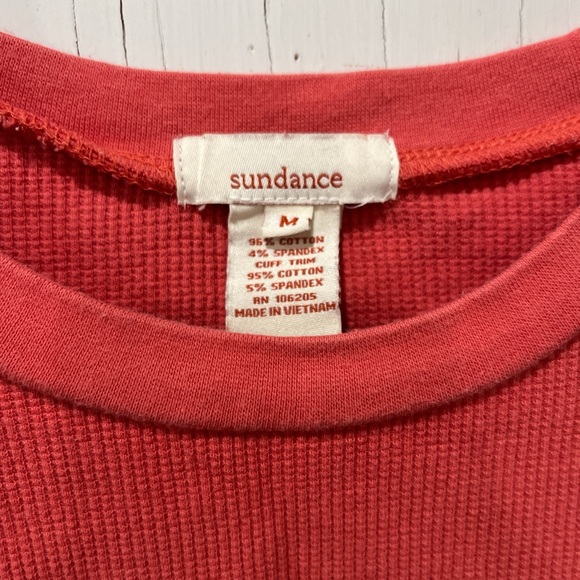 Sundance Coral Pink Waffle Knit Long Sleeve Button Cuff Thermal Top M - Picture 4 of 5